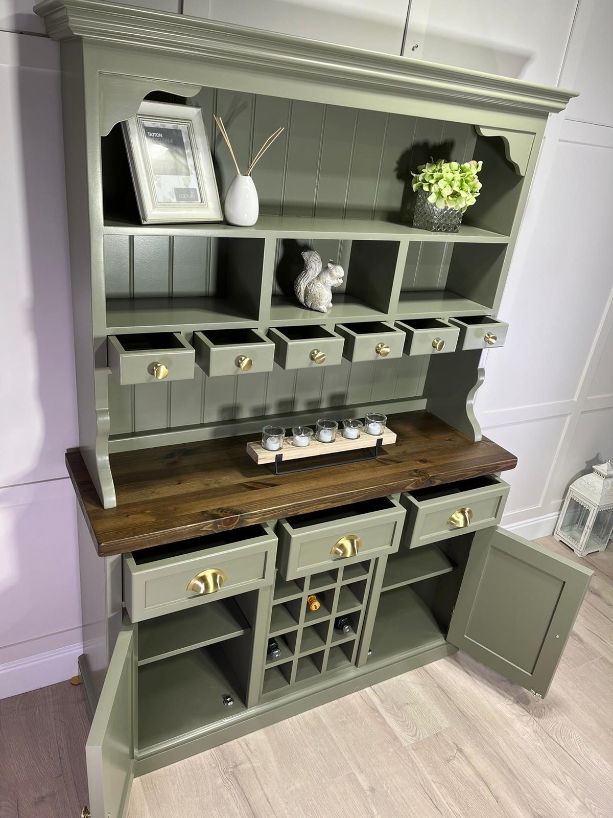 1.3m Shaped Farmhouse Dresser with Wine Rack - Farmhouse Furniture