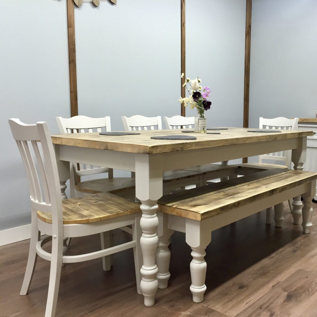 6ft Slim Farmhouse Table with 5 Stamford Dining Chairs and 1 Bench - Farmhouse Furniture