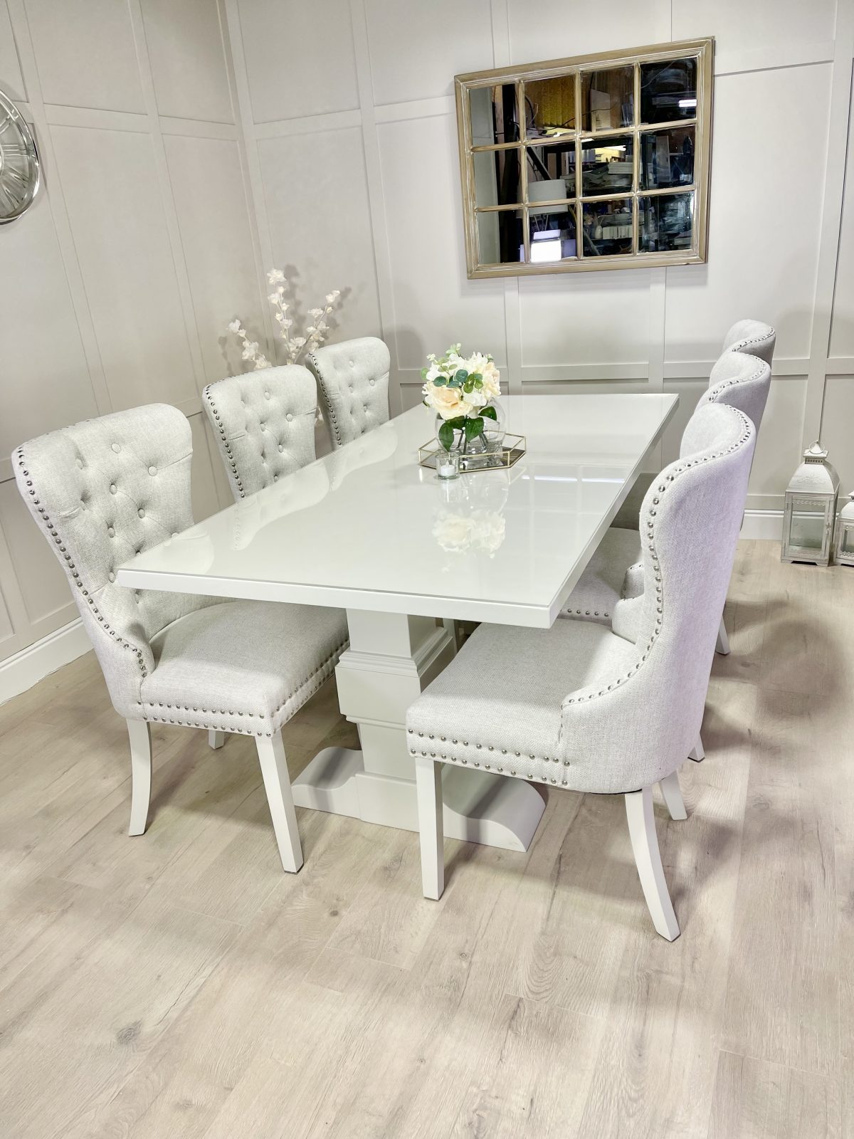 Perspex Kitchen Table Painted 1.8m Bespoke Trestle Table with 6 Beige Windsor Fabric Chairs ...