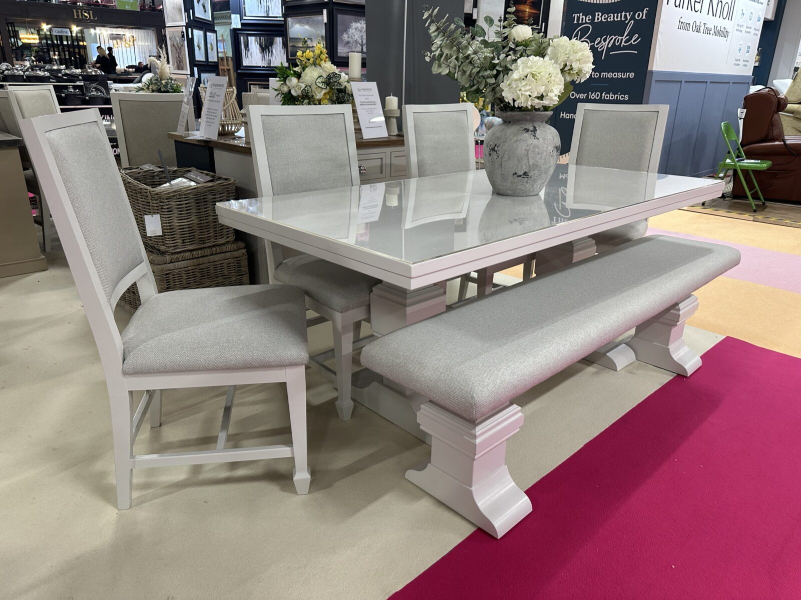 1.8m Painted Bespoke Trestle Table with Perspex Top, 4 Sandringham ...