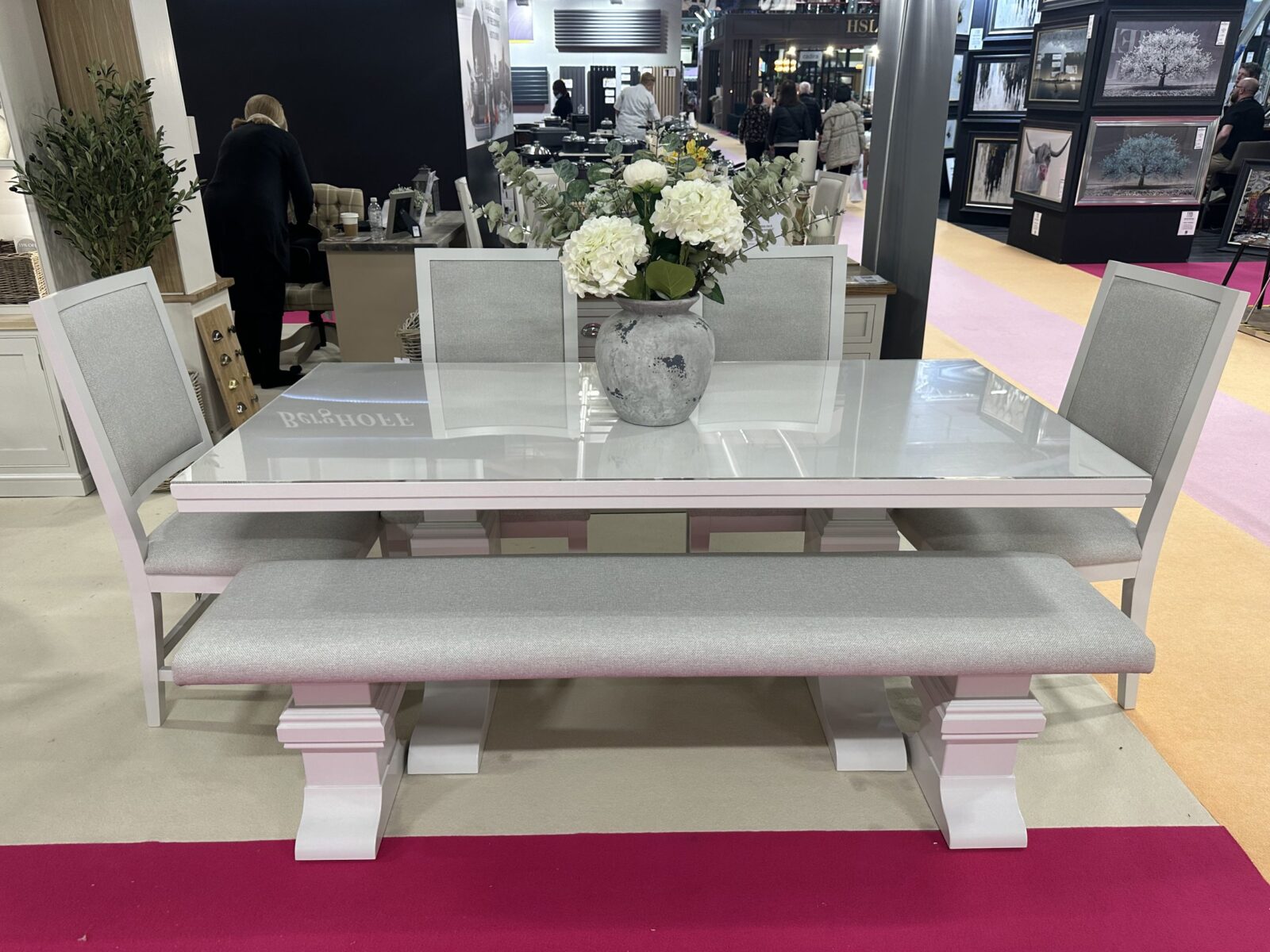 1.8m Painted Bespoke Trestle Table with Perspex Top, 4 Sandringham ...